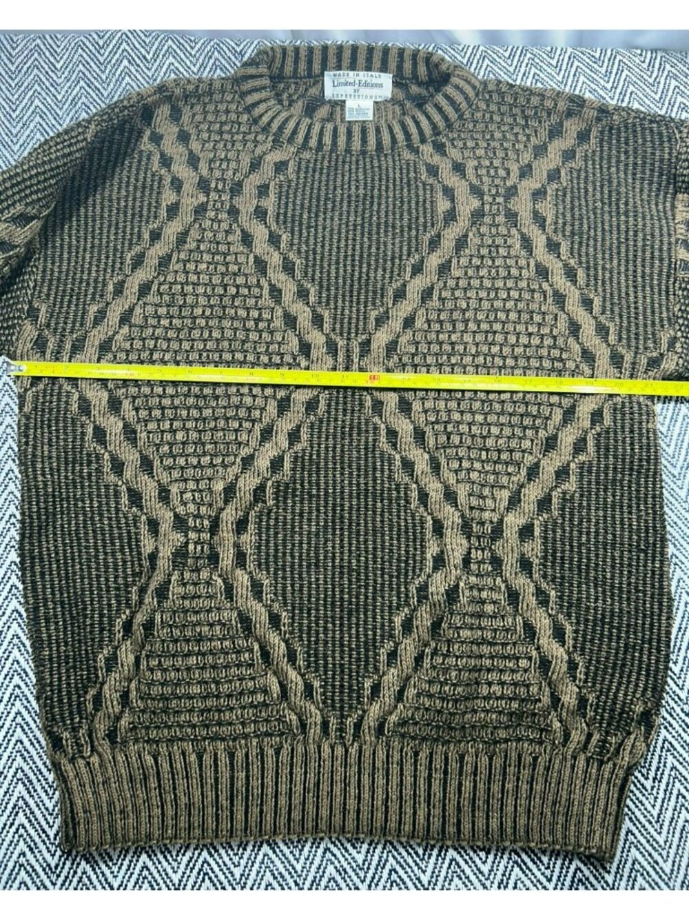 Limited Editions by Expressions Italy Sweater Mens Large Brown Geometric VTG - Picture 5 of 7
